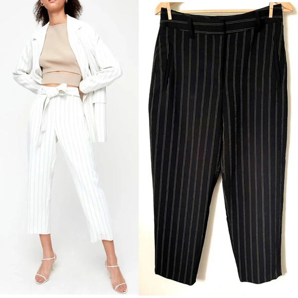 Aritzia Wilfred Tie Front Pants Pinstripe Black - Picture 1 of 10